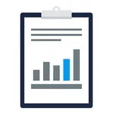 Illustration: a clipboard holding one page with a bar chart, one bar highlighted